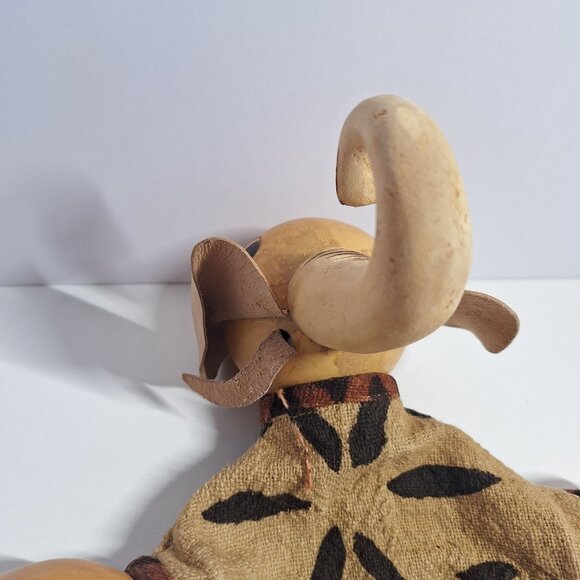 Handmade African Elephant Gourd Puppet Leather Ears Tusks & Tribal Fabric READ! - Picture 4 of 9